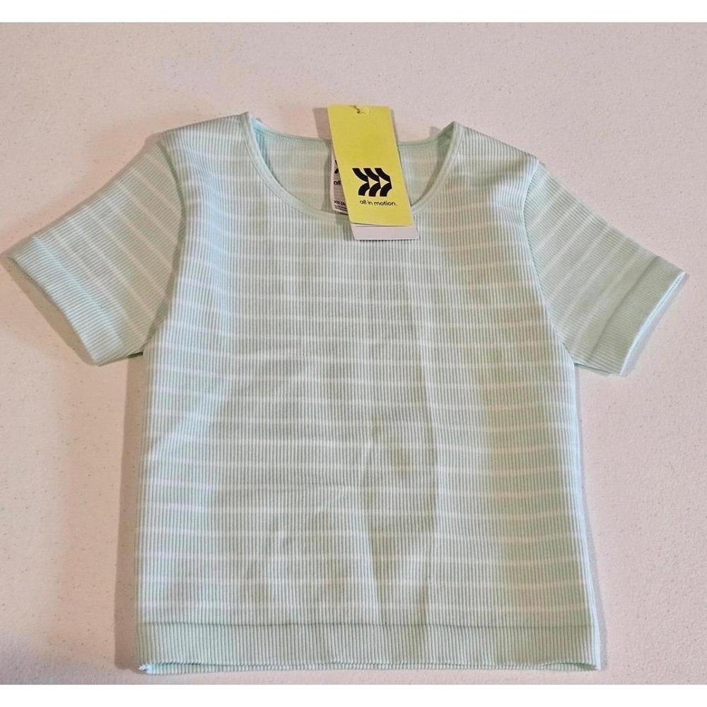 All in Motion Girls Mint Green Striped Ribbed Seamless Crop Tee XS 4/5